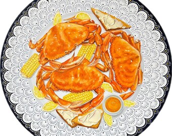L size marine style collection plate big crab realistic painting