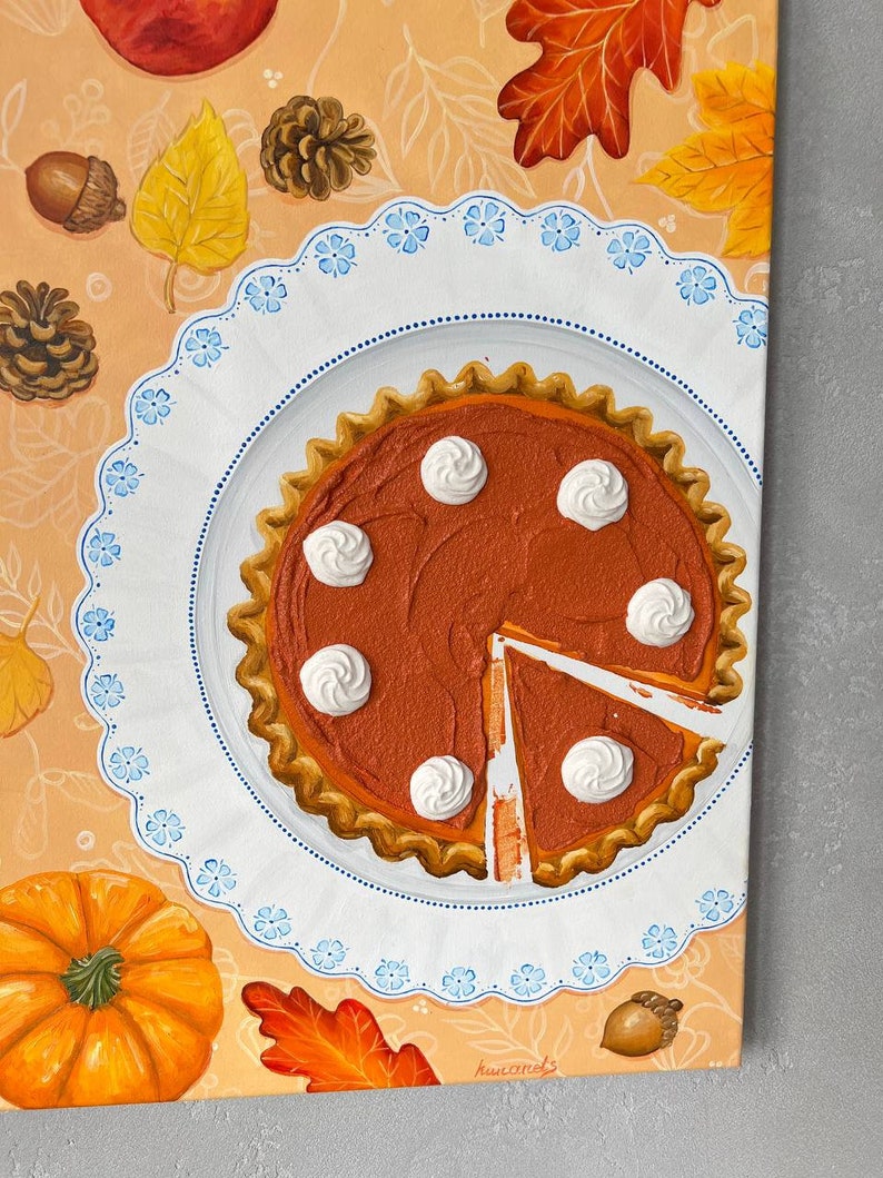 Pumpkin pie outumn mood original oil painting image 5