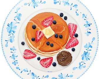 Pancakes Oil Painting: Realistic Food Art, Kitchen Decor