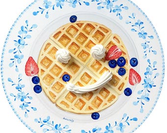 Belgian Waffles Oil Painting: Realistic Kitchen Art, 16x16&quot;