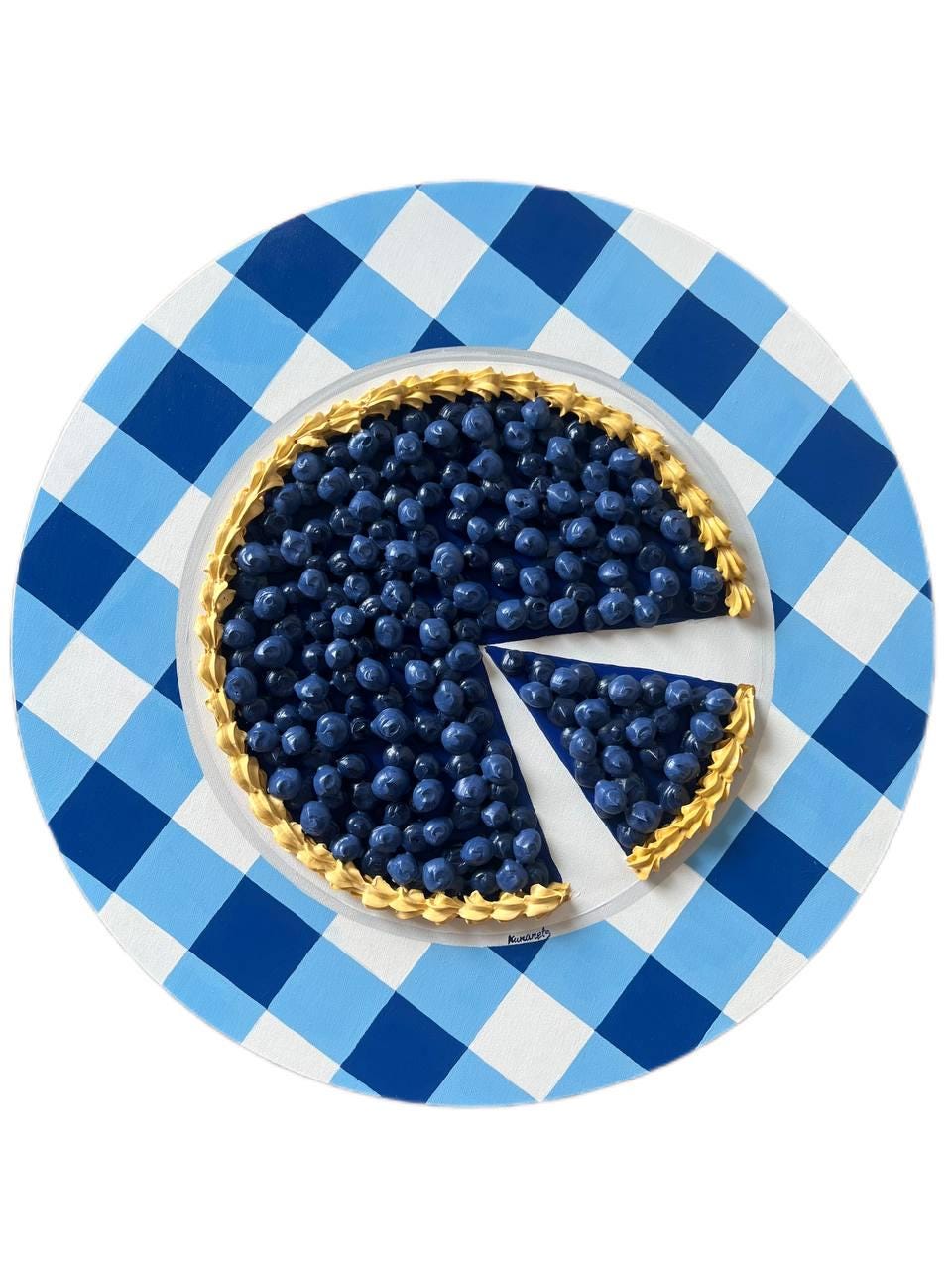 Blueberry pie realistic painting round canvas impasto M size