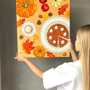Pumpkin pie outumn mood original oil painting image 3