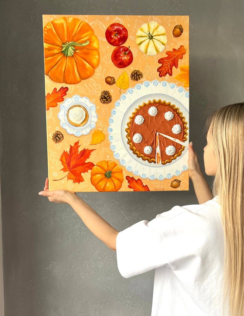 Pumpkin pie outumn mood original oil painting image 3