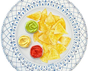 Nachos with sauces realistic original painting cool gift M