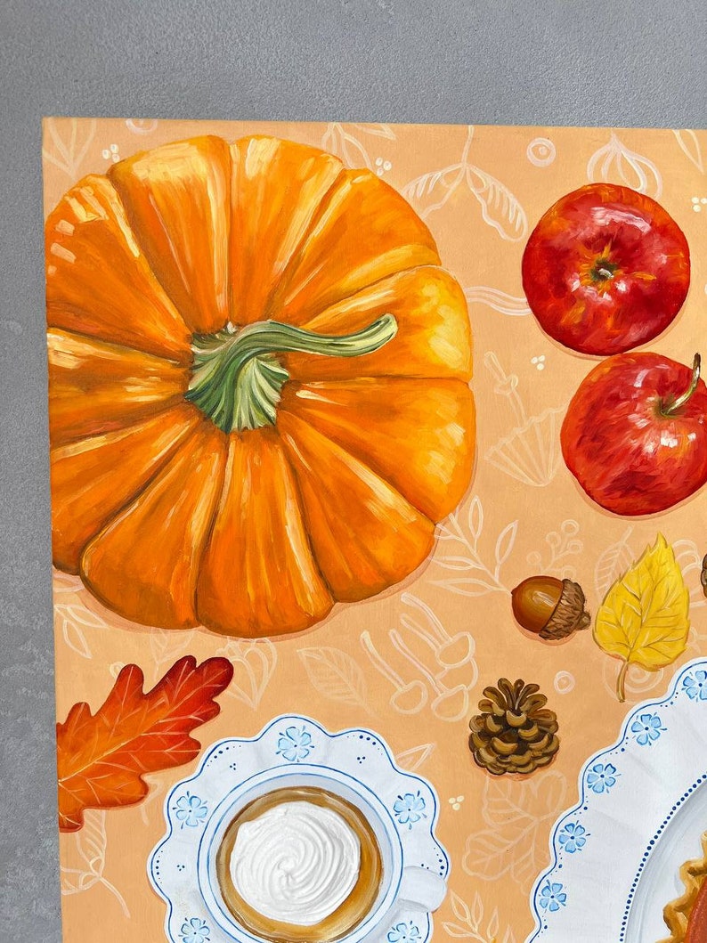 Pumpkin pie outumn mood original oil painting image 8