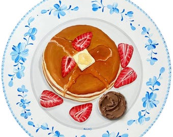 Pancakes Oil Painting: Realistic Food Art, Kitchen Decor