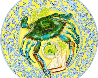 Blue crab oil painting impasto textured italian style