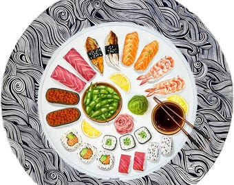 L size sushi painting with 3D impasto effect super realistic