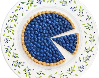Blueberry pie realistic painting round canvas impasto M size