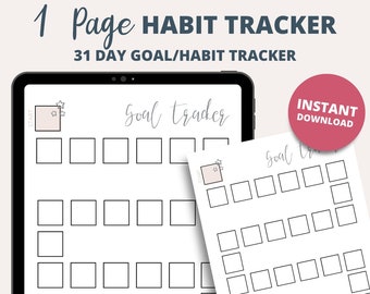 Tracker delle abitudini di 31 giorni stampabile / Pianificatore degli obiettivi (download digitale)