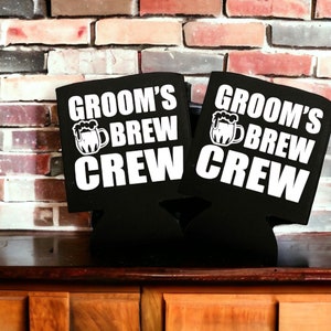 Grooms Brew Crew Can Cooler Set of 2, Bachelor Party, Wedding Gifts, Gifts for Couples, Groomsmen Proposals