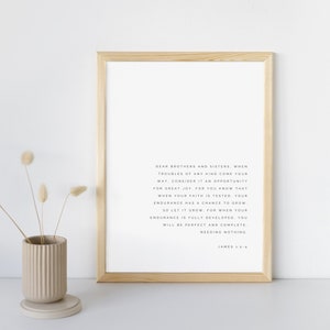 Jakobus 1:2-4 | Minimalistischer Versdruck, Schriftwandkunst, Bibelvers-Wanddekor, druckbares christliches Dekor, Pastor Geschenk, Angstlinderung