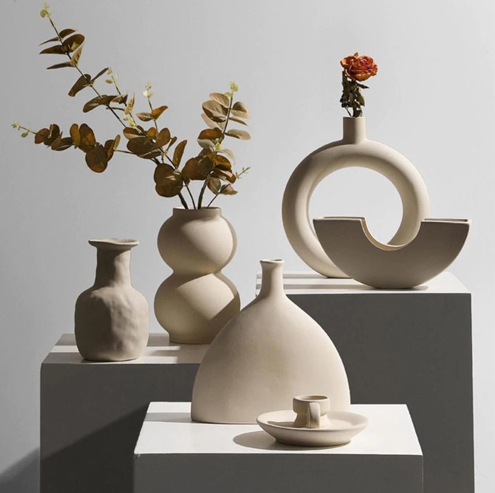 Round Donut Ceramic Vase Nordic Style Vase Flat Vase Etsy