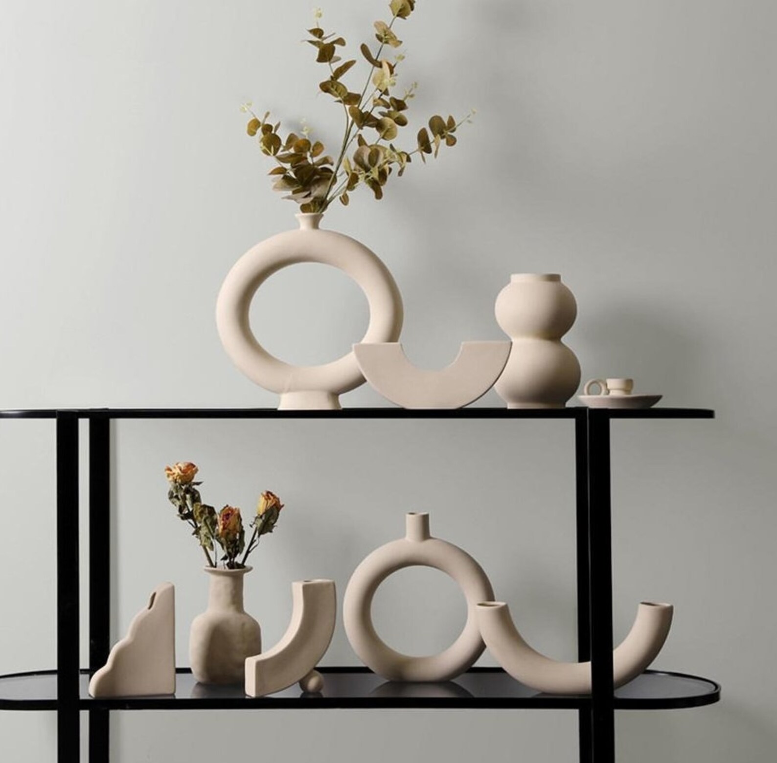 Round Donut Ceramic Vase Nordic Style Vase Flat Vase Etsy