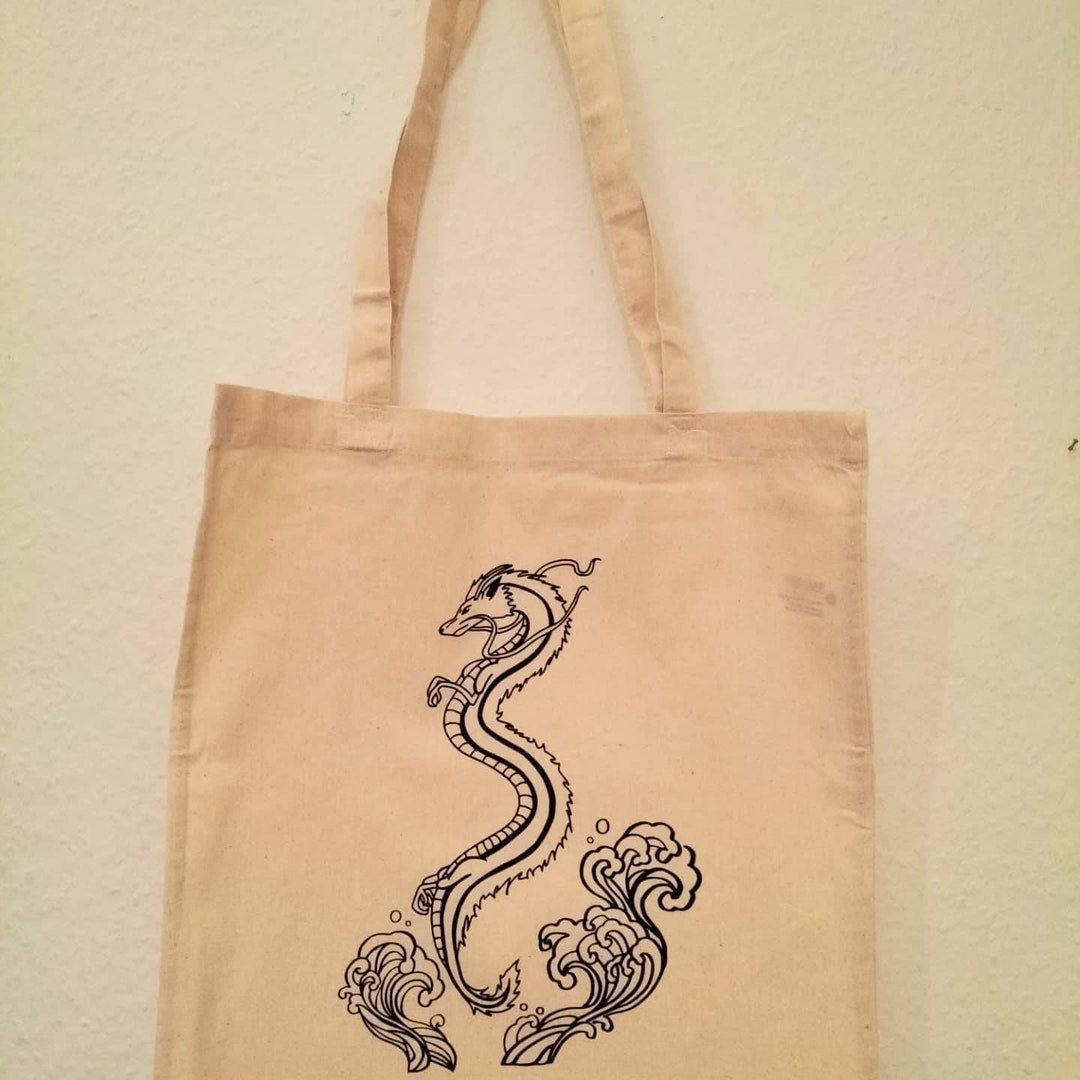 Jute Bag Haku Dragon Spirited Away Cotton Tote Bag in Black Etsy