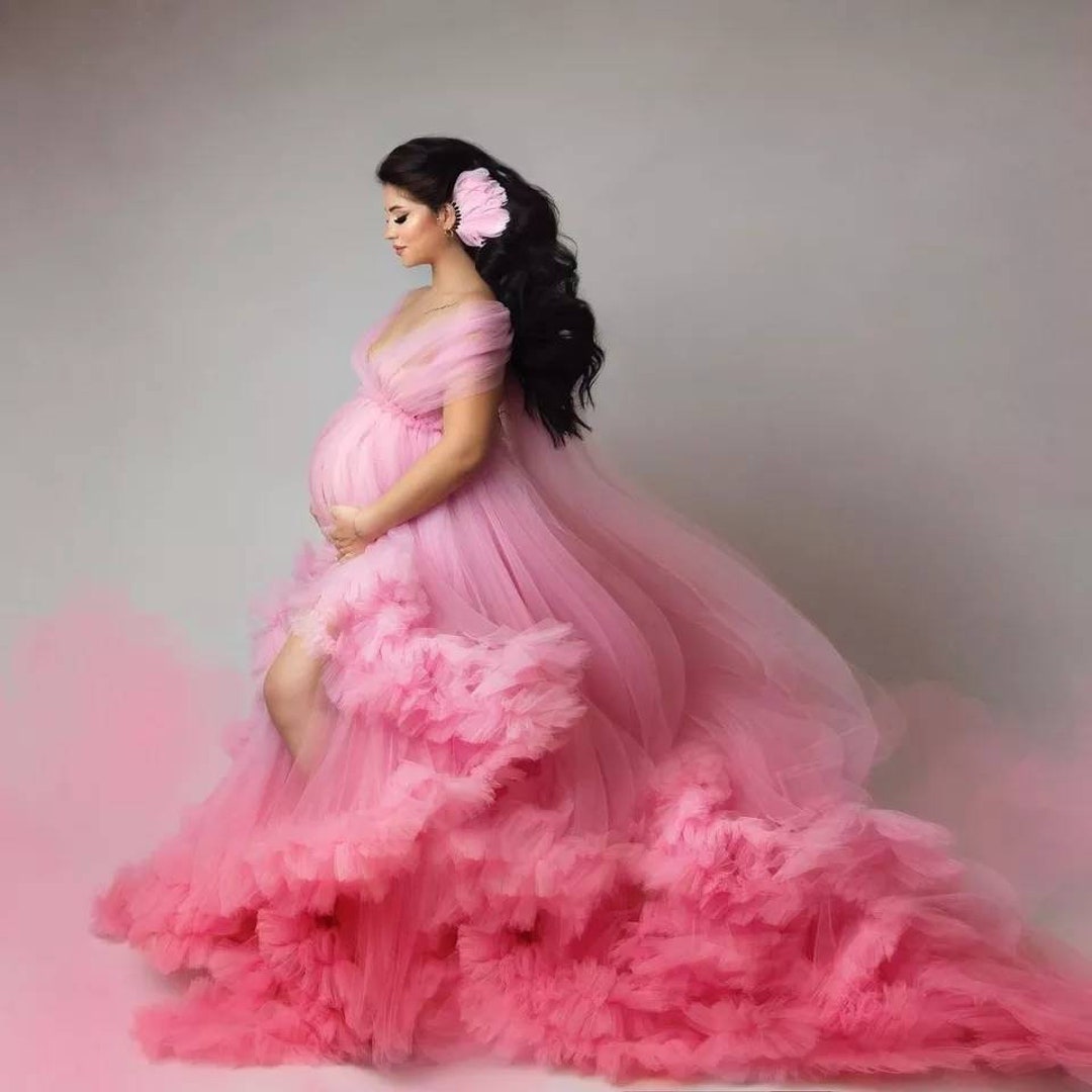 Baby Pink Tulle Prom Dress/ Fluffy Maternity Dress With Long - Etsy