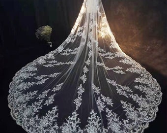 Cathedral Veil, Bridal Veil, Wedding Veil, cathedral wedding veil, lace veil, floral wedding veil, long mantilla veil, long wedding veil