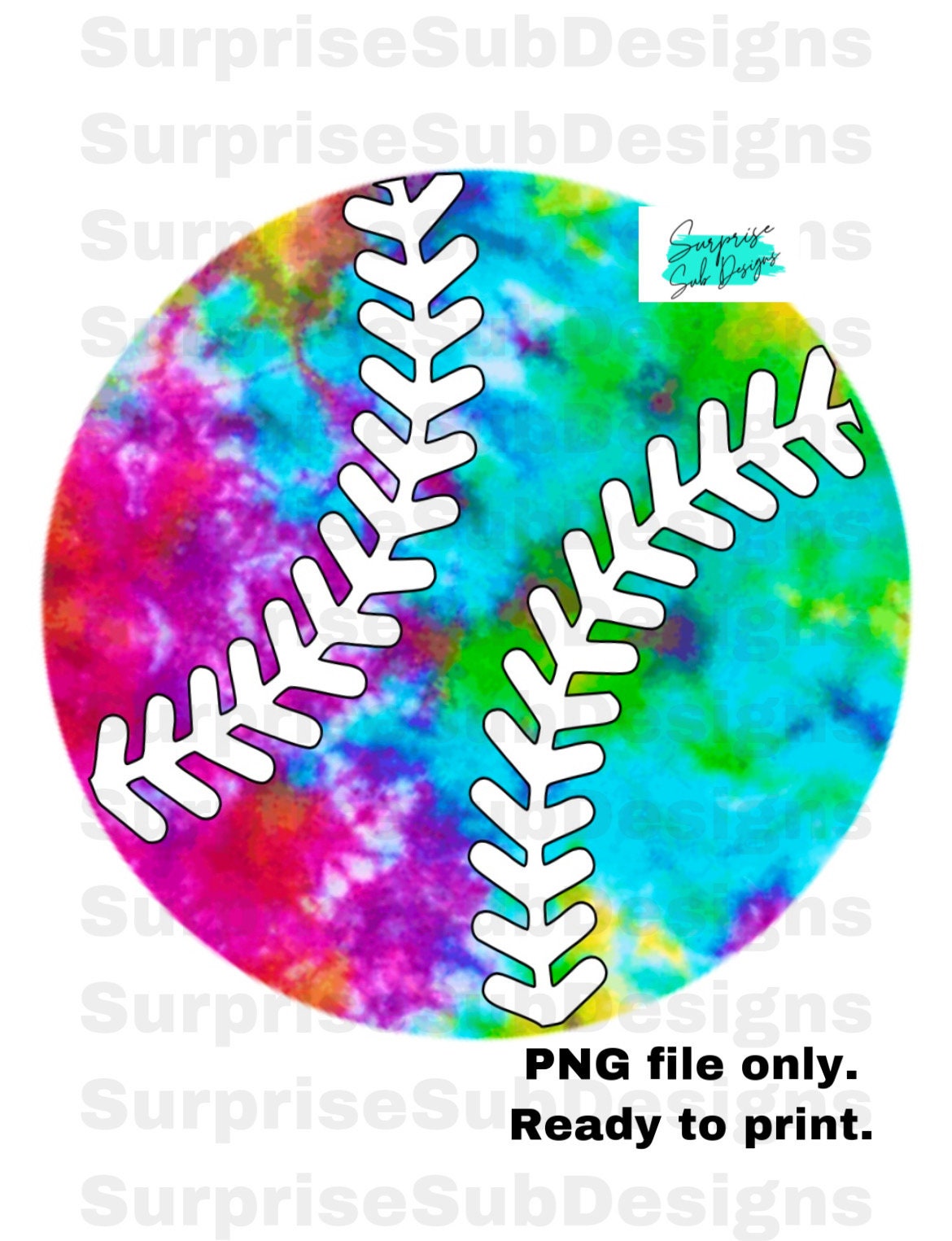 Tie Dye Baseball Png, Colorful Baseball Tie Dye Png Print File for