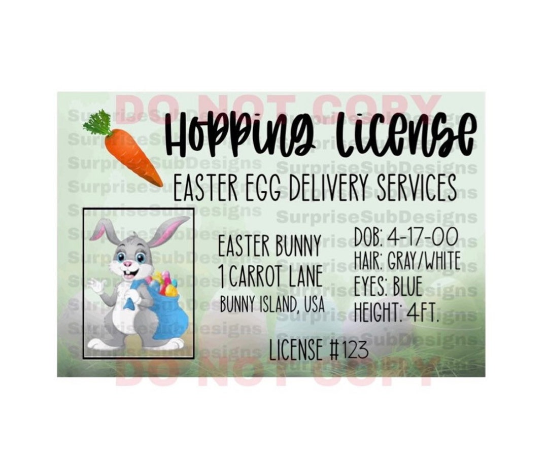 Easter Bunny License Png, Hopping License, Easter Bunny ID Png, Digital