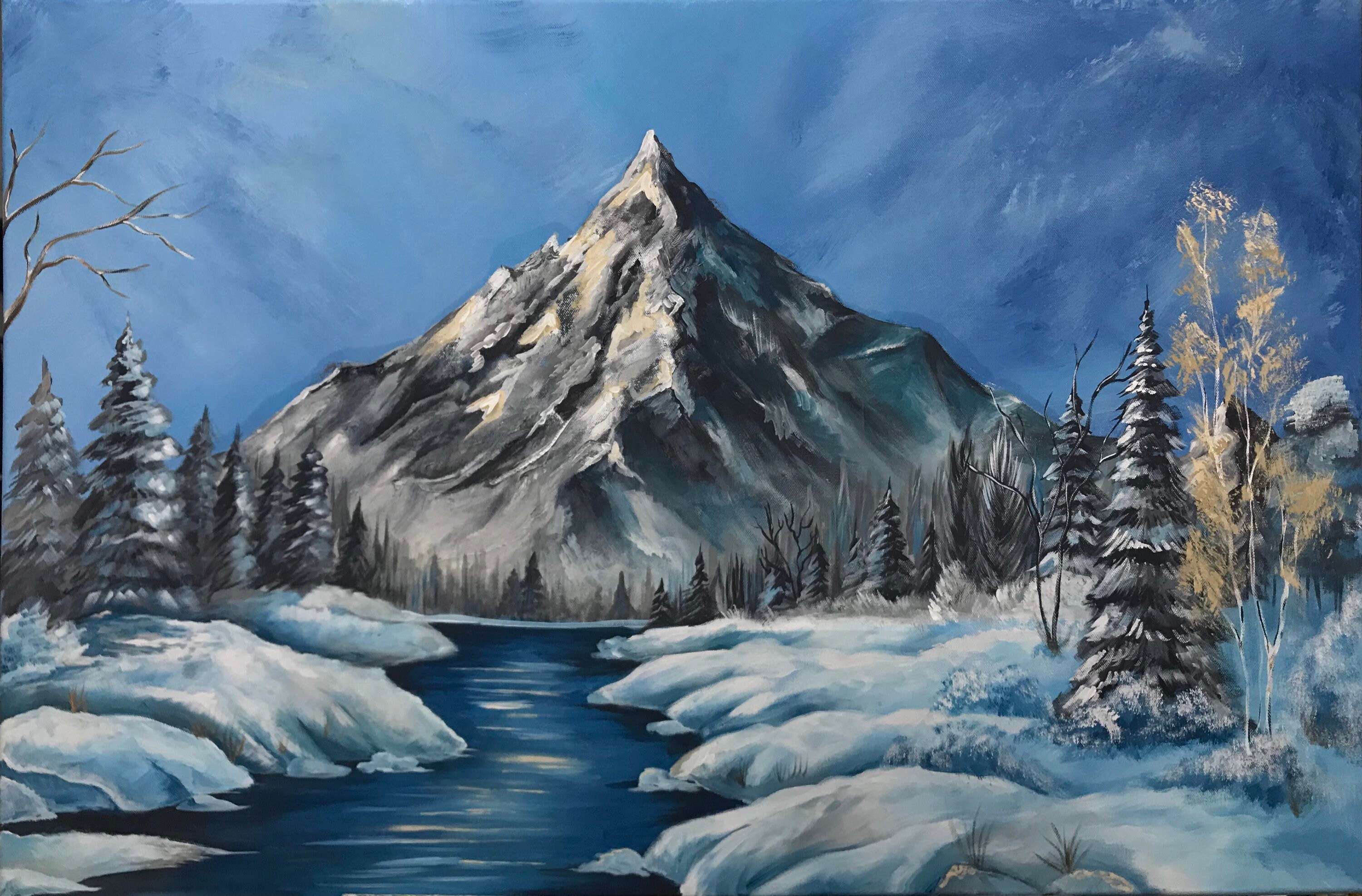 Winter in mountains Painting by Olena Uriasieva