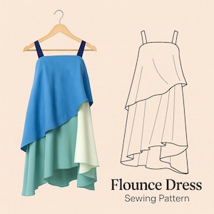 Flounce Dress Sewing Pattern | PDF Pattern for Women | Ruffle Hem Dress Pattern | Chic Party & Day Dress | A4 Letter Print