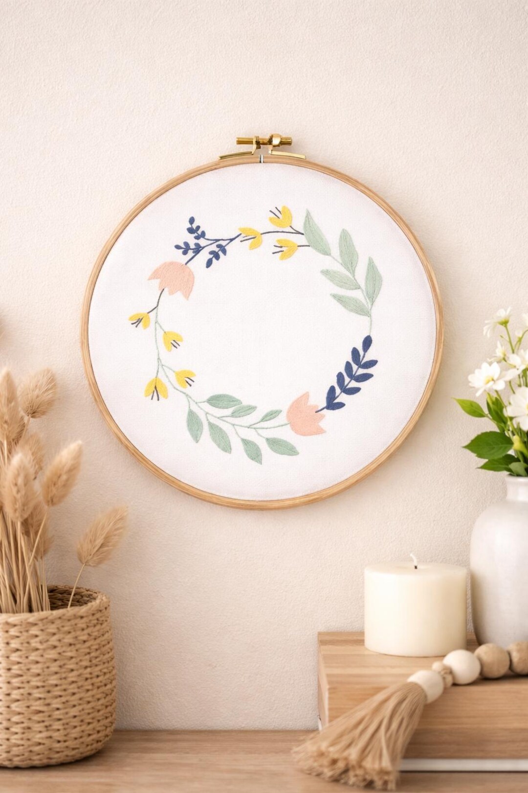 Floral Wreath Embroidery Pattern PDF | Botanical Hand Embroidery Design ...