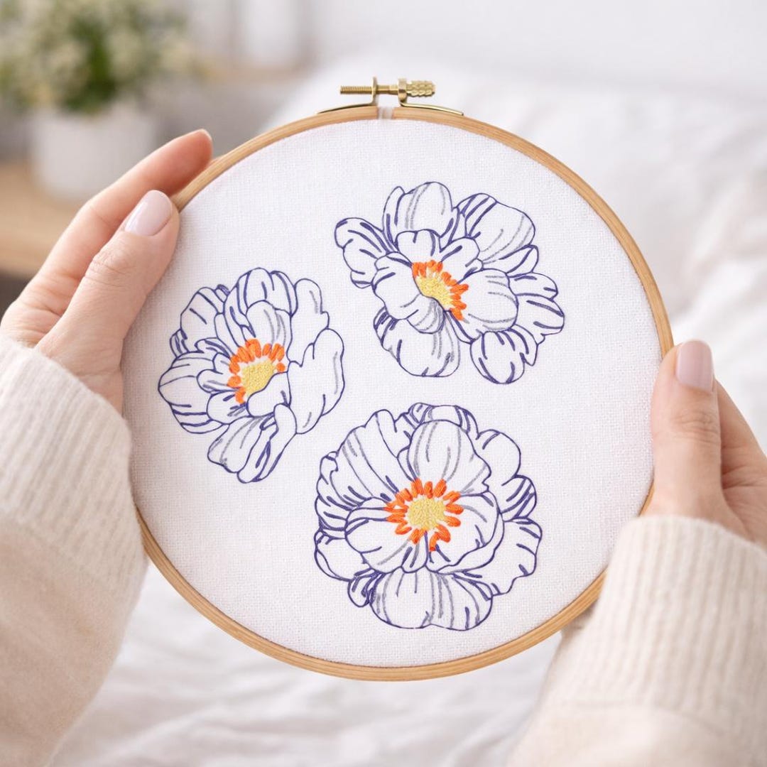 Midnight Anemone Embroidery Pattern PDF Instant Download | Dark Floral ...