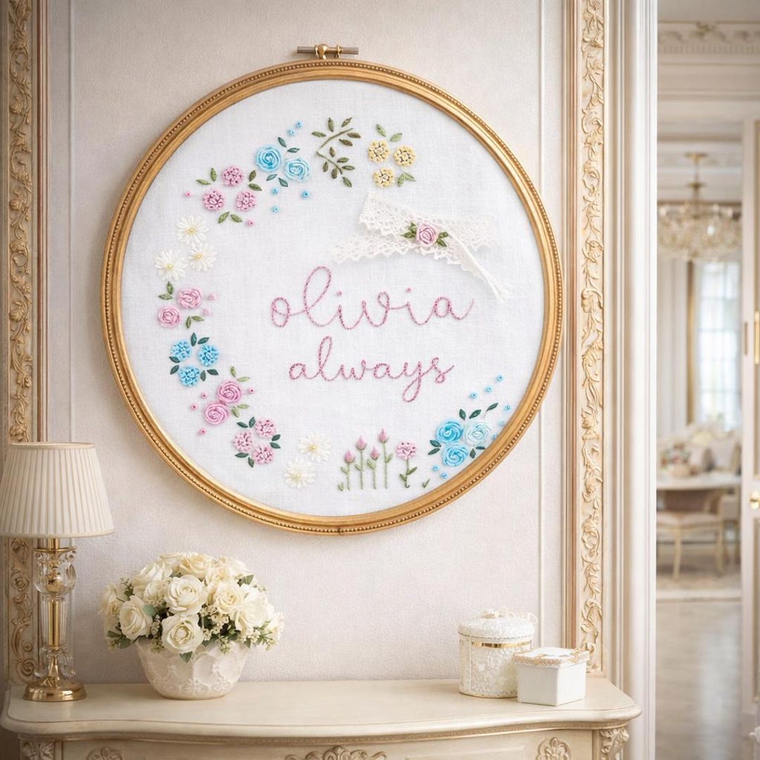 Hand Embroidered Floral Wreath Pattern PDF Instant Download | Botanical ...