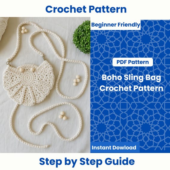 Boho Sling Bag Crochet Pattern PDF – DIY Bohemian Bag, Digital