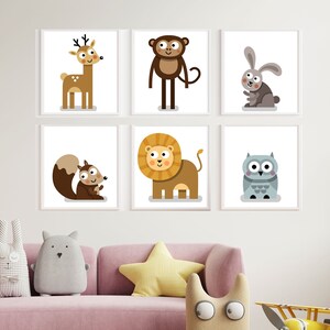 Zoo Animals Prints, Jungle Animal Nursery Prints, Nursery Wall Art, Nursery Cartoon Print, Cute Animal Prints