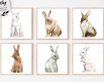 Watercolor Rabbit Print Set, Nursery Wall Art (Digital Download)