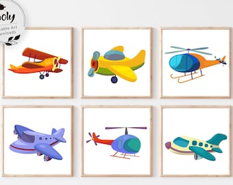 Airplane Nursery Prints, Aviation Wall Art Set (Digital Download)