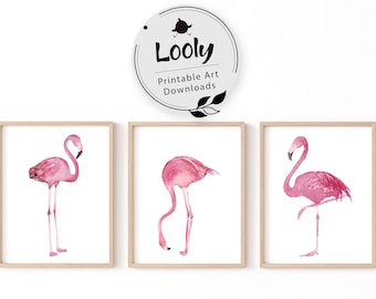 Flamingo Nursery Print, Flamingo Nursery Wall Art, Flamingo Illustration Art, Nursery Decor, Nursery Wall Art, Baby Decor, Set of 3