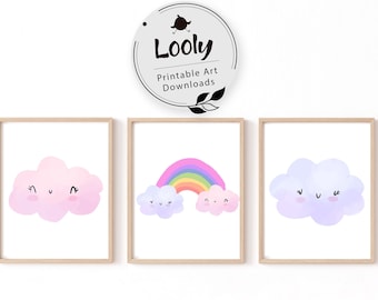 Watercolor Rainbow Nursery Print Set (Digital Download)