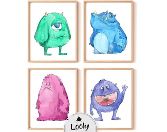 Watercolor Monsters Nursery Print Set (Digital Download)