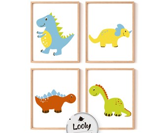 Cartoon Dinosaur Nursery Prints, Boys Room Decor (Digital Download)
