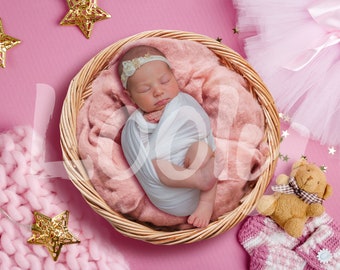 Ballerina Newborn Digital Backdrop, Pink Basket (Digital Download)