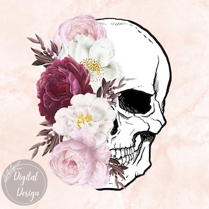 Flower Skull Png, Floral Skull Sublimation Png, Beautiful Flower Skeleton Design, Floral Rose Skull Clipart, Flower Skull Sublimation Png