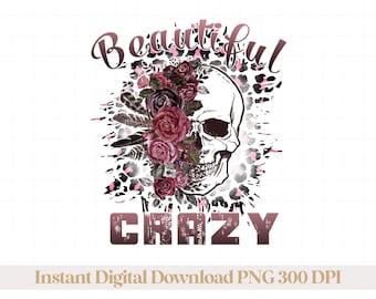 Beautiful Crazy Skull Png, Beautiful Crazy Skull Sublimation Design, Crazy Floral Skull Png, Beautiful Crazy Design, Leopard Skull Clipart
