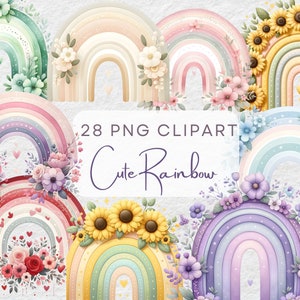 Floral Rainbow PNG Clipart Design, Cute Rainbow Bundle Sublimation Png, Clipart Flowers Rainbow png,Digital Download