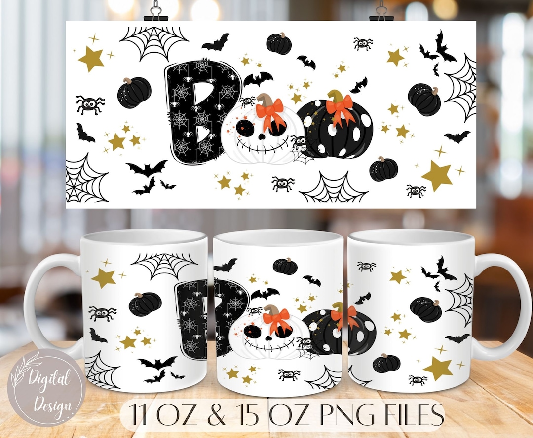11oz, 15oz Halloween Cute Pumpkin Boo Coffee, Halloween Mug Wrap 15oz
