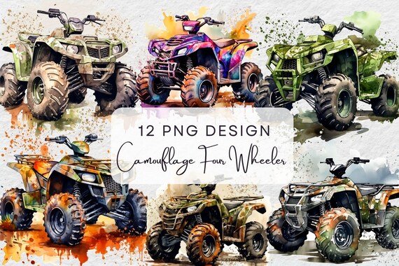 12 PNG Design Bundle Watercolor Camouflage Four Wheeler Png, ATV Sublimation png Bundle Clipart, 4-Wheeler png, Digital products.