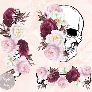 Set Bundle Skeleton Flowers Png,Flowers Skull Sublimation Design, Sleeve Skull Flowers, Flower Spine Png, Skull Flower png, Bones Flower png