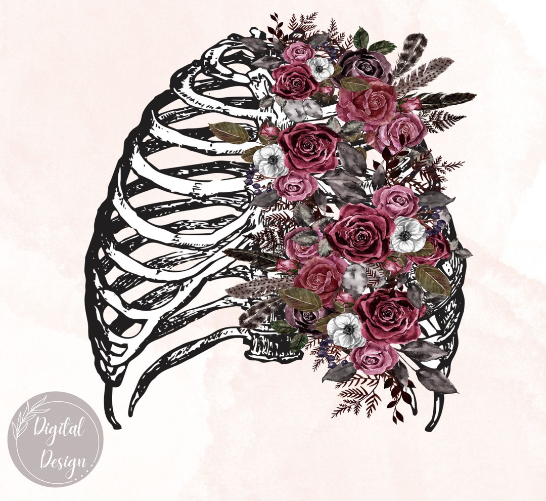 Chest Flowers Png, Floral Chest Sublimation Design, Skull Flowers Chest