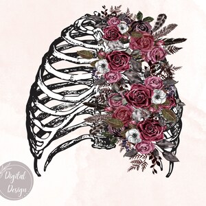 Chest Flowers Png, Floral Chest Sublimation Design, Skull Flowers Chest Design, Rose Chest Design Png, Skeleton Bones Flower png