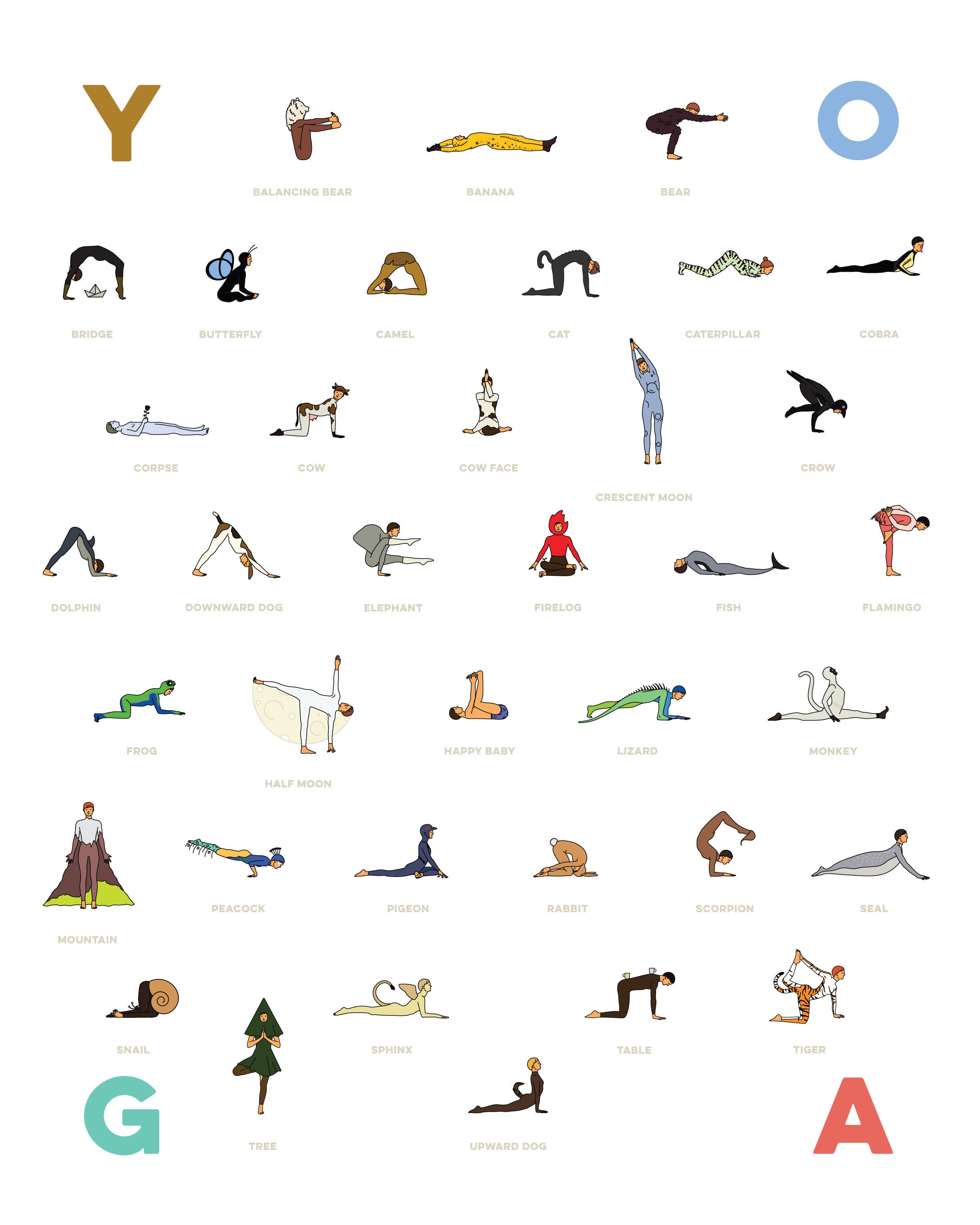 yoga poses in animal character costumes printable digital etsy