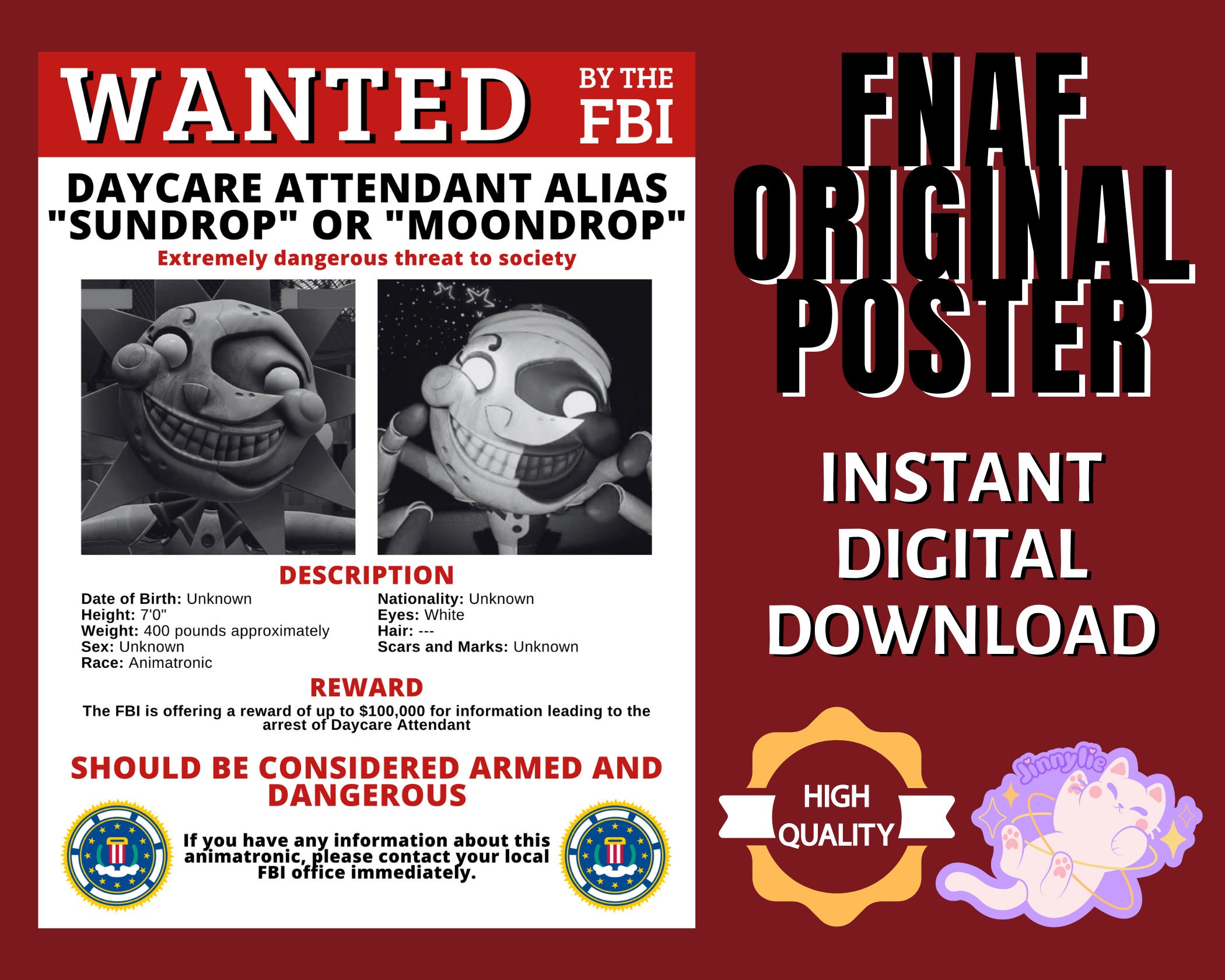 FNAF FBI Wanted Poster Sundrop Security Breach Security Etsy Canada