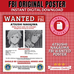 bungou stray dogs poster, atsushi, bsd prints, bungou stray dogs print, anime poster, anime poster print