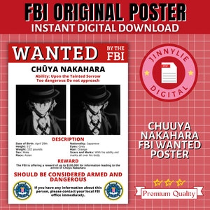 bungou stray dogs poster, chuuya nakahara, bsd prints, bungou stray dogs print, anime poster, anime poster print