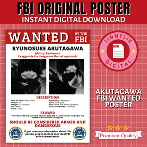 bungou stray dogs poster, akutagawa, bsd prints, bungou stray dogs print, anime poster, anime poster print